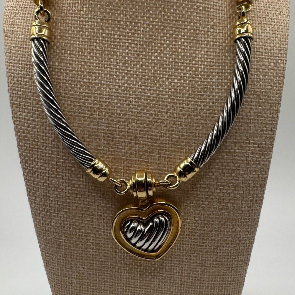 Stocko Two-Tone Cable Chain Necklace with Heart Pendant